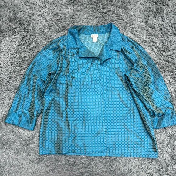 Neiman Marcus Vintage Blue Open Front Blouse Size Large - Picture 1 of 8